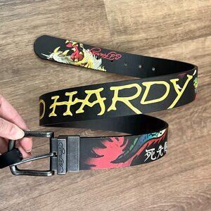 NEW Ed Hardy Tattoo Dragon & Tiger Black Reversible Belt Sz 36